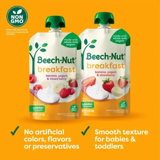 Beech-Nut Fruit & Yogurt Baby Food Pouches, Breakfast Variety Pack, 3.5oz/9ct Pouches image {6}