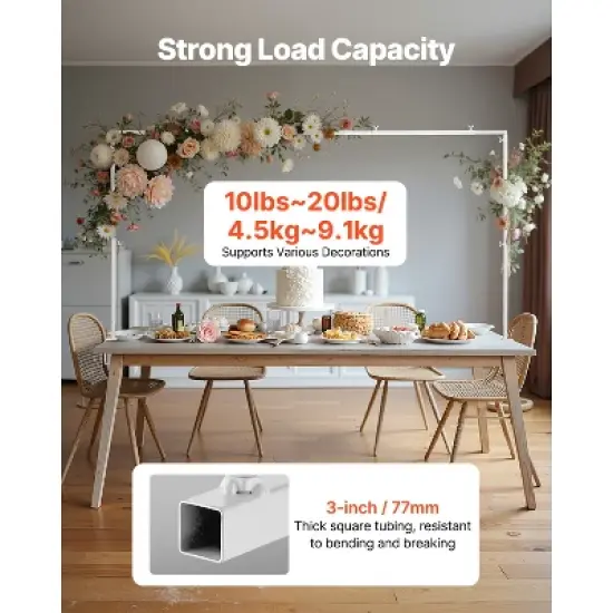 VEVOR Over The Table Rod Stand with Clamps, 13"-42'' Tall & 28"-98" Length Adjustable, Metal Table Arch Stand, Tabletop Balloon Arch Frame, White image {2}