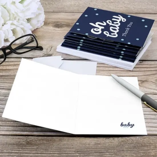 Big Dot of Happiness Hello Little One - Blue and Silver - Boy Baby Shower Thank You Cards (8 count) image {3}