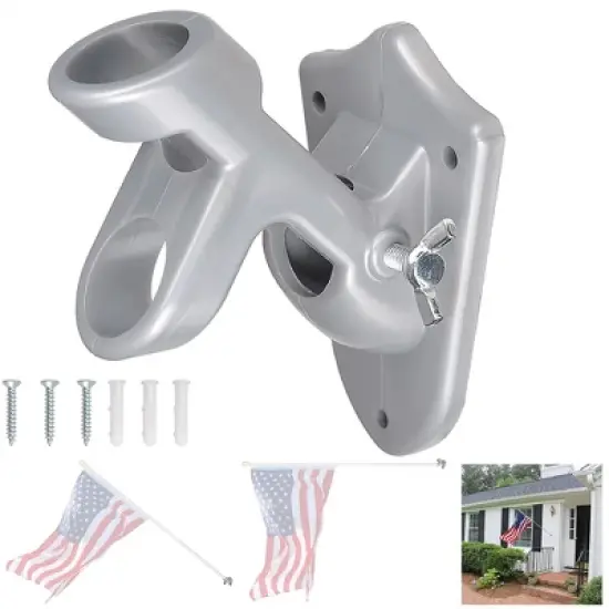 Yescom&trade; 2 Positions 1" Flag Pole Bracket Wall Mount Flagpole Holder Home Outdoor Silver image {7}