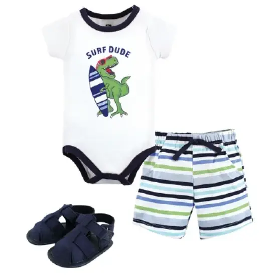 Hudson Baby Infant Boy Cotton Bodysuit, Shorts and Shoe Set, Surf Dude image {6}