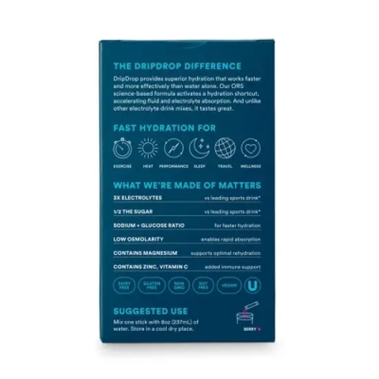 DripDrop Hydration Powder Vegan Electrolyte Supplements - Berry - 0.35oz/8ct image {1}