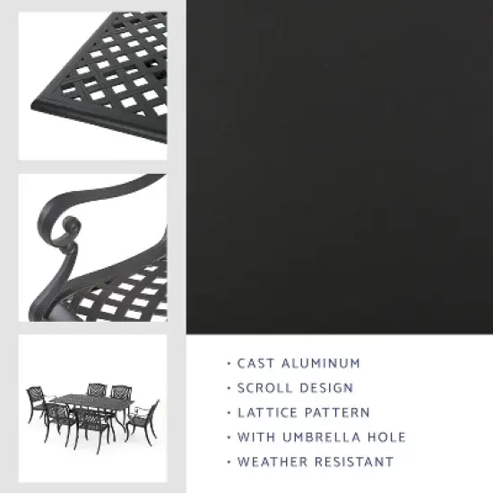 Christopher Knight Home Bonneville Outdoor Cast Aluminum 7 Piece Dining Set with Umbrella Hole, Antique Matte Black image {4}
