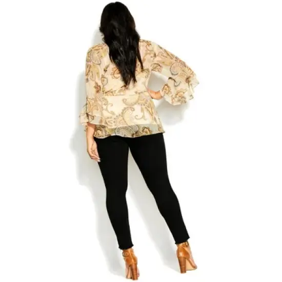 Women's Plus Size Paisley Flutter Top - neutral | CITY CHIC image {1}