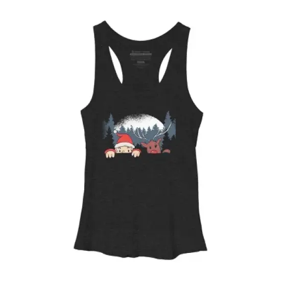 Women's Design By Humans Christmas Santa And Rudolph Peaking By rasok Racerback Tank Top image {3}