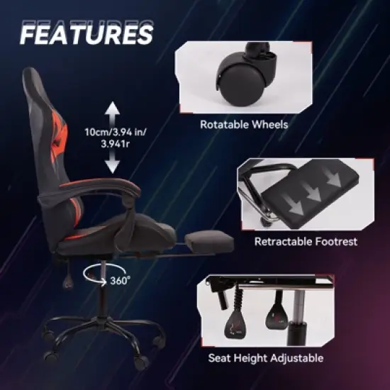 Dexmalle Ergonomic Black-Red Gaming Chair with PU Seat image {3}