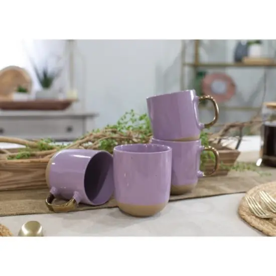 Elanze Designs Speckled 16 ounce Ceramic Mugs With Metallic Handle Set of 4, Purple image {4}
