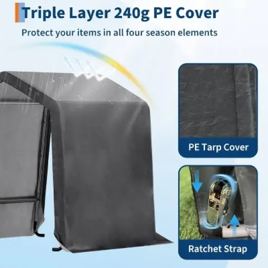 GustoWave 10x15FT Outdoor Portable Storage Shed with Roll-Up Door for Motorcycle, Garden and Tools image {4}