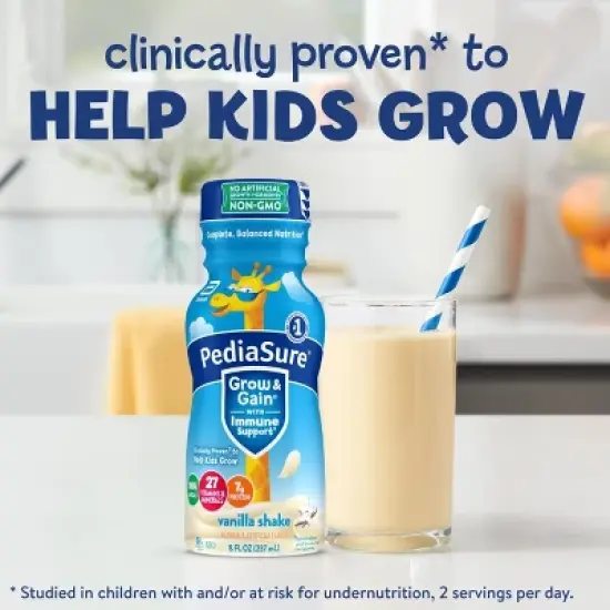 PediaSure Grow & Gain Kids Nutritional Shake Ready-to-Drink Bottles, Vanilla, 8 oz, Case of 24 image {4}
