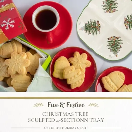 Spode Christmas Tree Sculpted 4-Section Tray - 1-Inch Divided Holiday Serveware in Fine Porcelain - Dishwasher, Microwave, Oven Safe image {1}