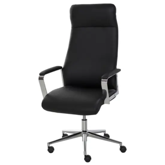 Vinsetto High Back Executive Office Chair Faux Leather Swivel Computer Desk Chair with Padded Arm, Adjustable Height, Wheels Black image {3}