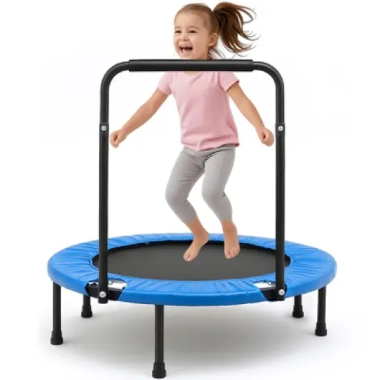 SUGIFT Kids Indoor Outdoor Trampoline with Handrail, 36" Mini Rebounder for Toddlers, Safety Pad & Foldable Design image {7}