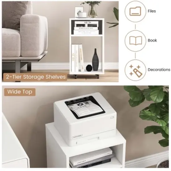 Costway Mobile File Cabinet Wooden Printer Stand Vertical Storage Organizer Home Office image {7}