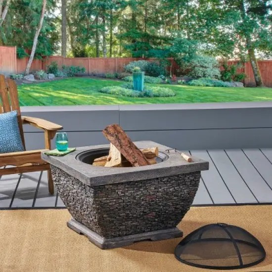 Mia Outdoor Wood Burning Lightweight Concrete Square Fire Pit - Gray - Christopher Knight Home image {1}