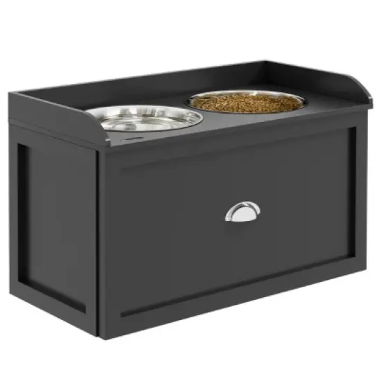 INFURNIC Pet Bowl Elevated Feeding Station with Storage Drawer Stainless Steel Bowls for Large Dogs, Black, 23.5"*11.8"*14.3" image {5}