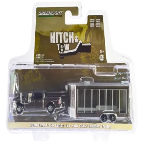 2020 Ford F-150 Lariat 4x4 Truck Stone Gray Metallic w/Glass Display Trailer "Hitch & Tow" 1/64 Diecast Model Car by Greenlight image {2}