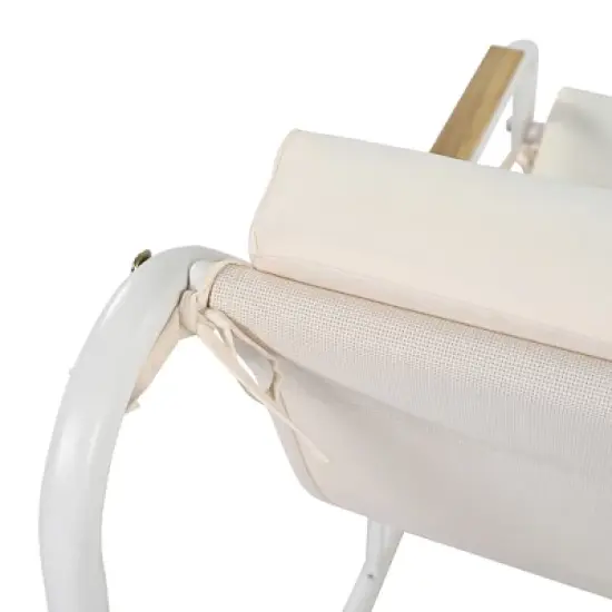 3 PCS Outdoor Patio Chaise Lounge Chair Set with Acacia Side Table, Cushioned Chair Pool Lounge Chair for Lawn Deck Beach,Beige+Black/White-ModernLuxe image {13}