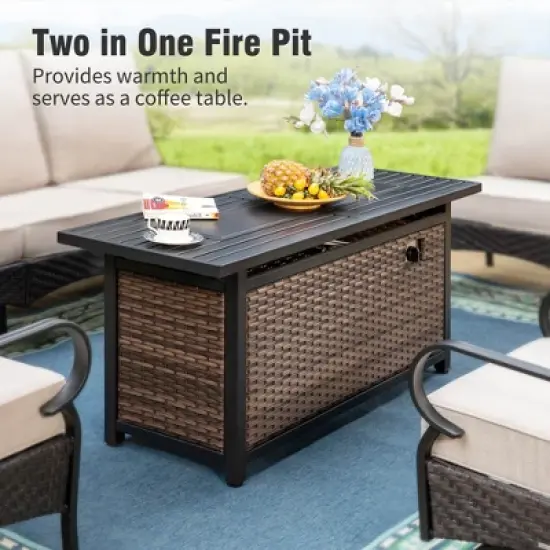 Captiva Designs 4pc Extra Large Metal and Rattan Outdoor Patio Fire Pit Set with Rocking Armchairs image {2}