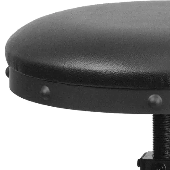 Merrick Lane Barstool Contemporary Black Faux Leather Backless Stool with Swivel Seat Height Adjustment and Footrest image {11}