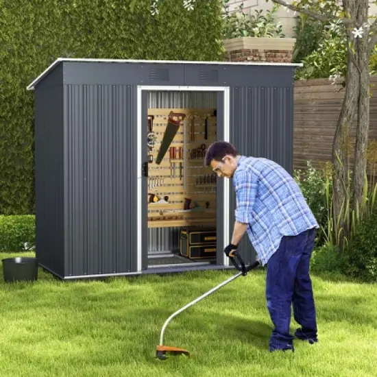 Costway 3.6' x 7.1' Outside Garden Storage Shed Tool House with Ground Foundation Frame image {1}