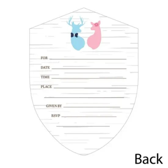 Big Dot of Happiness Buck or Doe - Shaped Fill-In Invitations - Hunting Gender Reveal Party Invitation Cards with Envelopes - Set of 12 image {3}