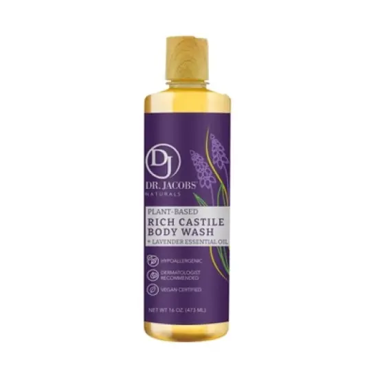 Dr. Jacobs Naturals Plant-Based Castile Body Wash Gel- Lavender- Hypoallergenic -Dermatologist tested image {3}