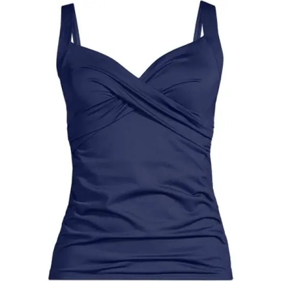 Lands' End Women's Chlorine Resistant Tummy Control V-Neck Wrap Underwire Tankini Top Swimsuit image {4}