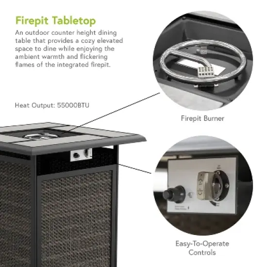 Greemotion 3pc Arosa Outdoor Counter Height Patio Firepit Sets with Swivel Chairs Gray: Ceramic Tile Top, UV & Rust-Resistant image {2}