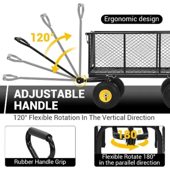 Heavy Duty 1100 LBS Steel Garden Cart, 3 in 1 Pullable Garden Wagon, Folding Utility Wagon w/Removable Sides & 10" Wheels for Farm, Yard image {3}