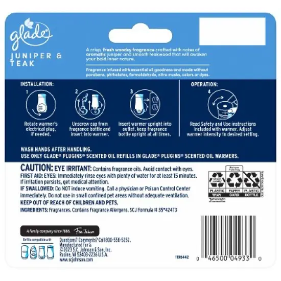 Glade PlugIns Scented Oil Air Freshener Refills Juniper & Teak - 3.35 fl oz/5pk image {2}