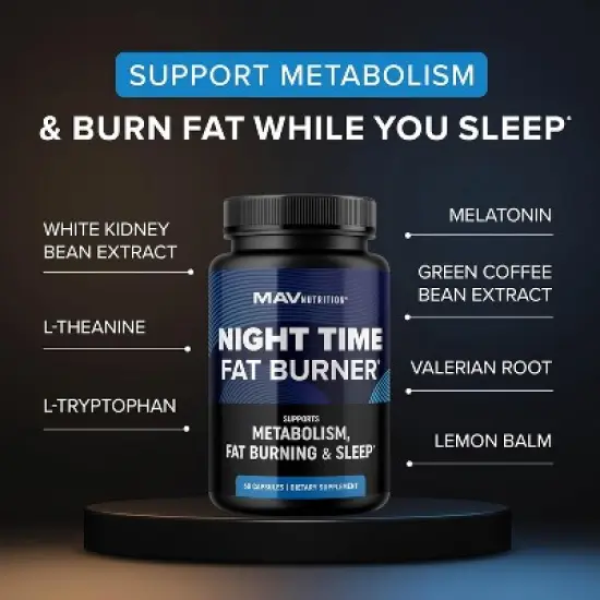 Night Time Fat Burner, Metabolism & Calorie Burn at Rest, Hunger Suppressant and Weight Loss Support, MAV Nutrition, 60ct image {1}