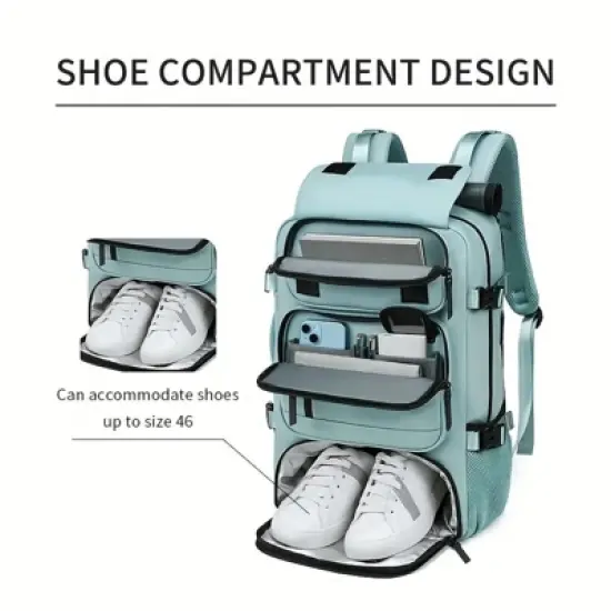 Luupatchy 18.1" Anti-Theft Travel Backpack with Separate Shoe Compartment & Convertible Duffel Design,Travel Bag for Business, Hiking, Camping image {9}