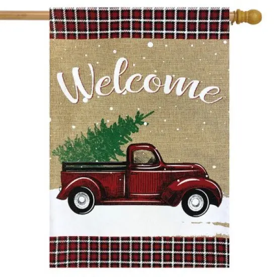Briarwood Lane Winter Truck Burlap House Flag 28" x 40" Briarwood image {1}
