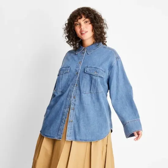 Women's Long Sleeve Denim Button-Down Shirt - Future Collective&trade; with Reese Blutstein Blue image {4}