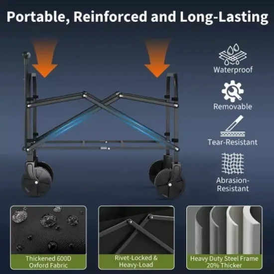 Foldable Collapsible Wagon Cart, 240 lbs Load All Terrain Utility Pull Camp Beach Wagon with Cup Holders & Adjustable Handle image {5}