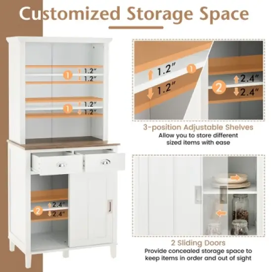 Costway Freestanding Kitchen Pantry Storage Cabinet Buffet w/Hutch Sliding Door & Drawer image {4}