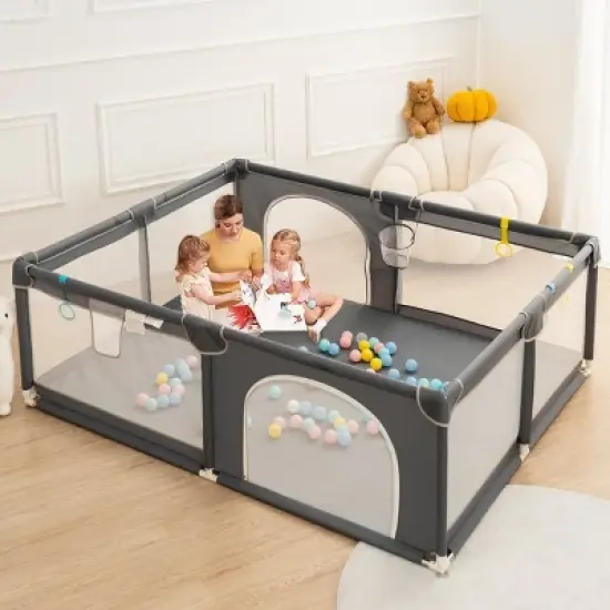 GOTGELIF 79"x79" 4-Panel Baby Playpen Spacious & Secure Portable Playard image {9}
