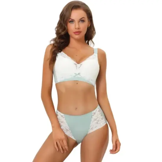 Allegra K Women's Wide Back Smoothing Floral Lace Wirefree Push Up Bra Sets image {5}