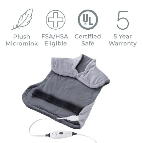 Pure Enrichment PureRelief XL Extra-Long Back and Neck Heating Pad - 29" x 24" - Gray image {6}