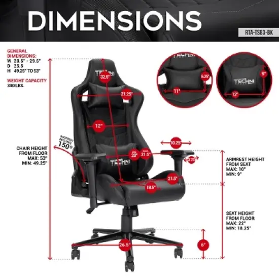 High Back Racer Gaming Chair Adjustable Arms 150 Degree Recline for Adults -3irtyhousy image {3}