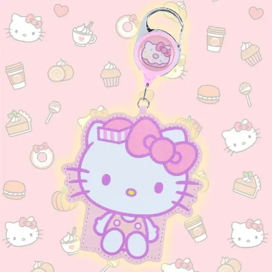 Hello Kitty and Friends Snack Shop Hello Kitty Retractable ID Badge Reel Lanyard Keychain with Lobster Claw Clasp Pink image {3}