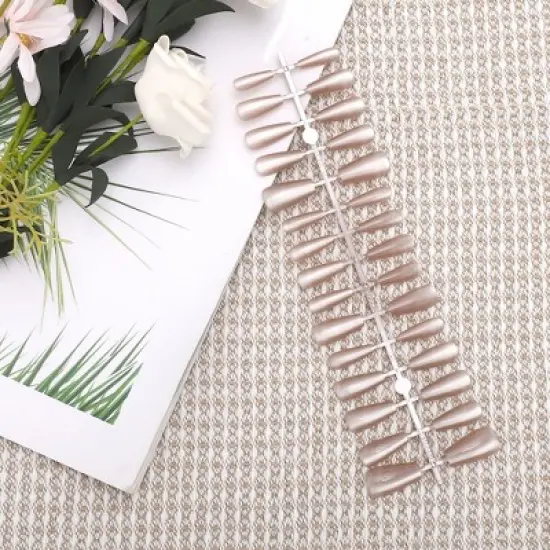 Unique Bargains Women's Full Coverage Fake Nails M Pink 1 Pc image {4}