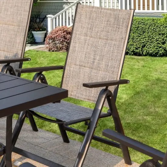 7pc Outdoor Dining Set with 7 Position Adjustable Folding Chairs & Metal Rectangle Table with Umbrella Hole - Captiva Designs image {3}