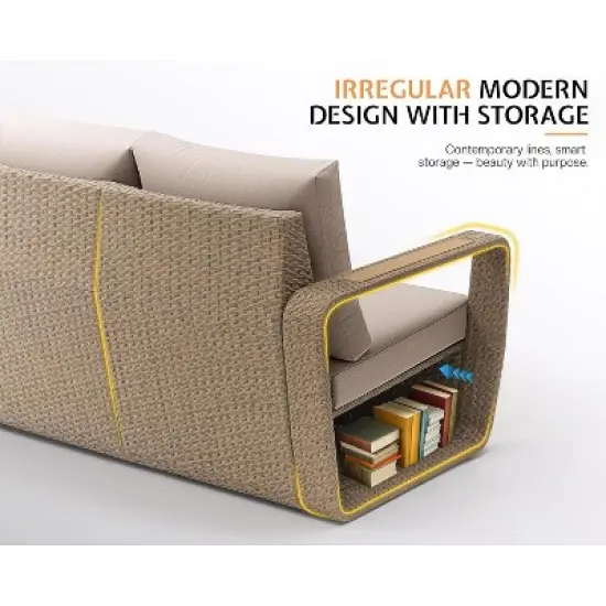 AMERLIFE 3-Piece Outdoor Patio Furniture Set, 82" Rattan Sofa & 2 Wicker Chairs image {2}