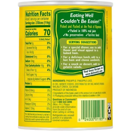Del Monte Pineapple Slices in 100% Juice 20oz image {2}