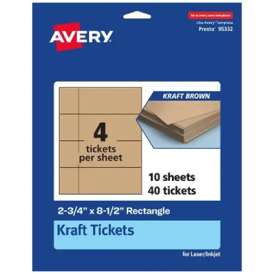 Avery Printable Rectangle Tickets, 2-3/4" x 8-1/2", Kraft Brown Cardstock, Laser/Inkjet, 40 Total image {9}