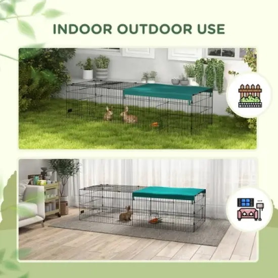 PawHut Small Animal Playpen, Pet Playpen Yard Fence for Rabbits, Chicken, Chinchillas with Roof for Indoor Outdoor image {4}