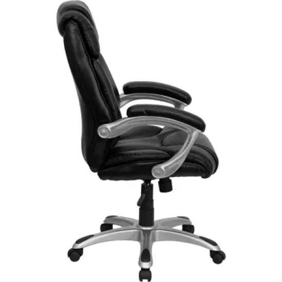 Emma and Oliver High Back Black LeatherSoft Layered Swivel Ergonomic Office Chair, Nylon Base image {2}