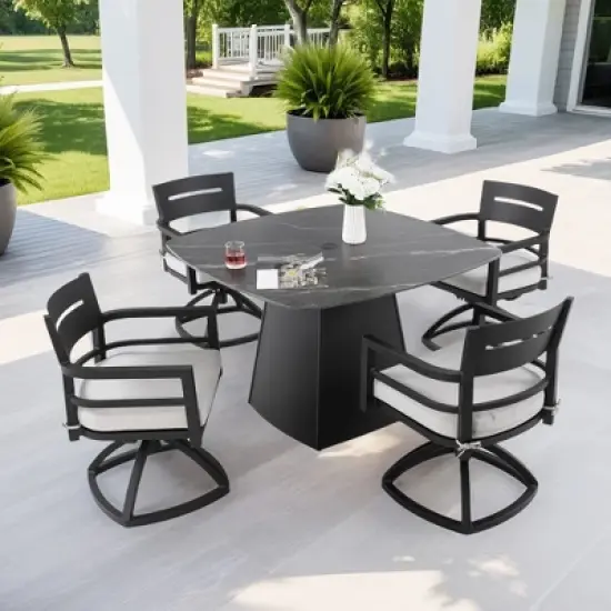 TIRAMISUBEST 5-Pc Outdoor Dining Set w/44" Stone Table, 4 Swivel Rockers, Sunbrella Cushions, Rust-Free image {14}