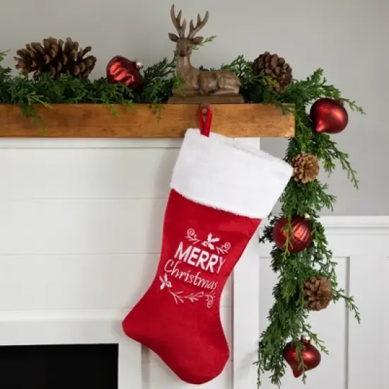 Northlight 20" Red and White "Merry Christmas" Velour Stocking image {1}